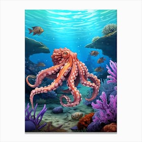 Octopus Exploring Illustration 4 Canvas Print