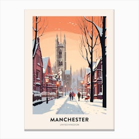 Vintage Winter Travel Poster Manchester United Kingdom 7 Canvas Print