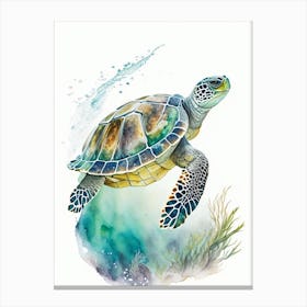 Foraging Sea Turtle, Sea Turtle Cute Neon 1 Canvas Print