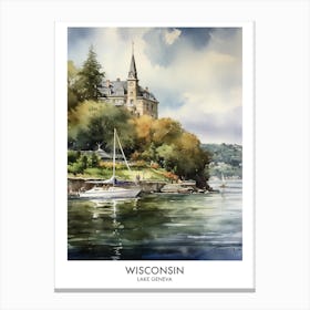 Lake Geneva, Wisconsin 2 Watercolor Travel Poster Canvas Print