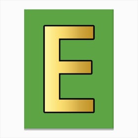 Letter E Gold Alphabet Green Canvas Print