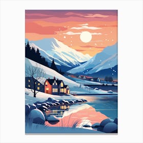Winter Travel Night Illustration Lake District United Kingdom 3 Canvas Print
