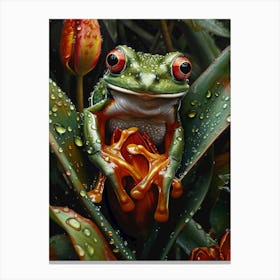 Frog with flowers 1 Canvas Print