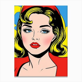 Electric Allure: A Close-Up of Pop Art Beauty and Strength" Pop Art Canvas Print