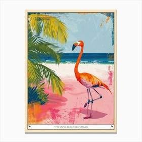 Greater Flamingo Pink Sand Beach Bahamas Tropical Illustration 4 Poster Canvas Print