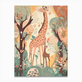 Giraffe Jungle Cartoon Illustration 1 Canvas Print