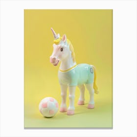 Pastel Toy Unicorn Playing Soccer 1 Stampe su tela