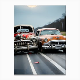 Two Classic Cars On The Road Canvas Print