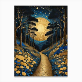 Starry Night Forest By Klimt Style (12) Canvas Print