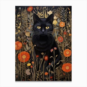 Black Cat In Flowers Canvas Print