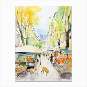 Food Market With Cats In Vienna 6 Watercolour Canvas Print