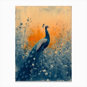 Vintage Orange & Blue Peacock In The Wild 3 Canvas Print
