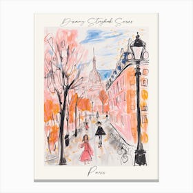 Poster Of Paris, Dreamy Storybook Illustration 3 Canvas Print