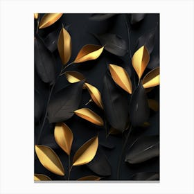 Gold Leaves On Black Background 4 Canvas Print