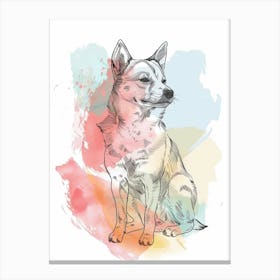 Shiba Inu Dog Pastel Line Watercolour Illustration 3 Canvas Print