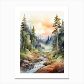 Taiga watercolor landscape, high quality watercolor forest background.19 Canvas Print