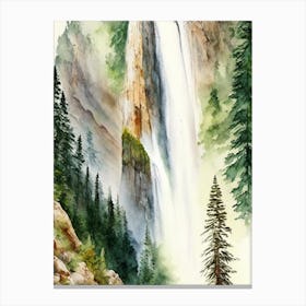 Horsetail Falls, United States Water Colour  (1) Canvas Print