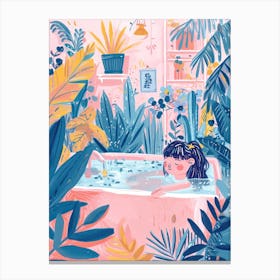 Girl Having A Bath With Plants Lo Fi Kawaii Illustration 2 Canvas Print