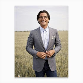 Businessman Smartly Dressed In A Grey Suit With Crisp Button Down Shirt And Jeans Stands Confident (3) Canvas Print