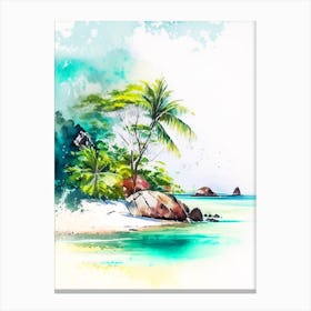La Digue Island Seychelles Watercolour Pastel Tropical Destination Canvas Print