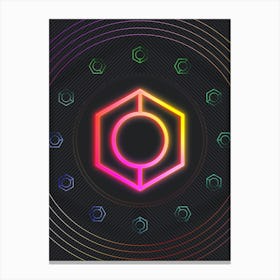 Neon Geometric Glyph in Pink and Yellow Circle Array on Black n.0038 Canvas Print