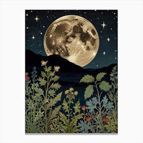 Moonlight In The Meadow Style William Morris Art Print 9 Canvas Print