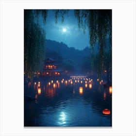 Asian Landscape At Night Lienzo