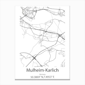 Mulheim Karlich,Germany Minimalist Map Stampe su tela