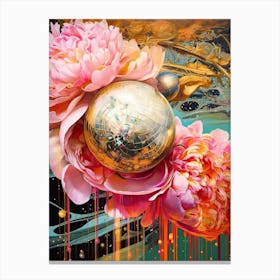 Disco Ball And Peonies Still Life 2 Canvas Print