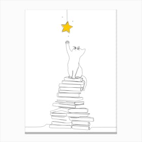 Cat on Books Approaching for Star Toile