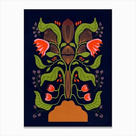 Red Floral Folk Art Canvas Print