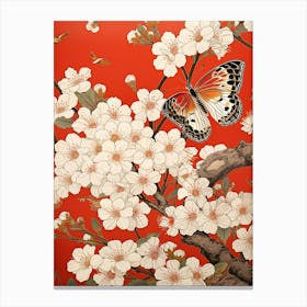 Red Cherry Blossom Butterfly Canvas Print