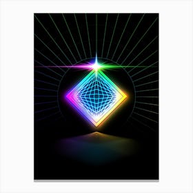 Neon Geometric Glyph in Candy Blue and Pink with Rainbow Sparkle on Black n.0275 Canvas Print
