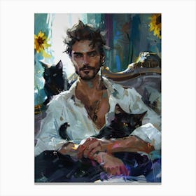 Man With Cats 1 Canvas Print