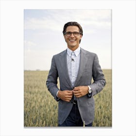 Businessman Smartly Dressed In A Grey Suit With Crisp Button Down Shirt And Jeans Stands Confident (1) Canvas Print