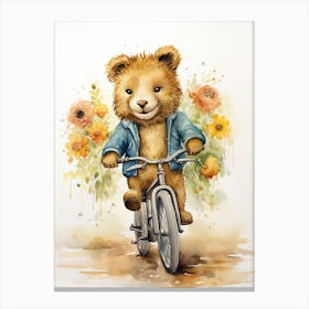 Biking Watercolour Lion Art Painting 1 Canvas Print