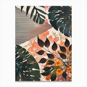 Abstract Tropical Leaves And Flowers Canvas Print