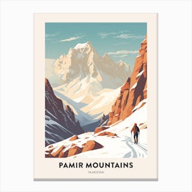 Vintage Winter Travel Poster Pamir Mountains Tajikistan 2 Canvas Print