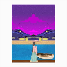 Korean Girl At Night watercoloring Canvas Print