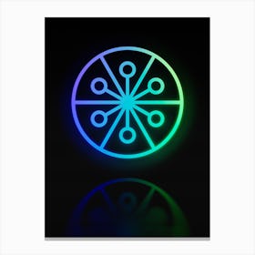Neon Blue and Green Abstract Geometric Glyph on Black n.0227 Canvas Print