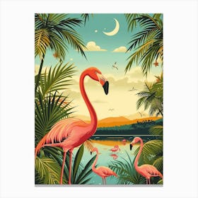 Greater Flamingo Portugal Tropical Illustration 4 Canvas Print