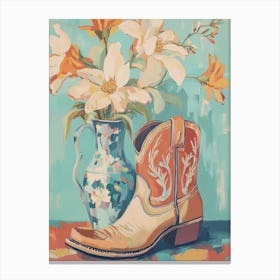 Cowboy Boots And Flowers Canvas Print