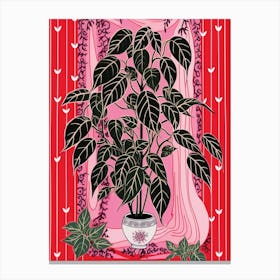 Pink And Red Plant Illustration Chinese Evergreen 6 Canvas Print
