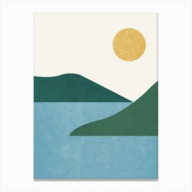 Sunny Lake Island Abstract Graphic Landscape - Yellow Green Blue Canvas Print