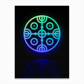 Neon Blue and Green Abstract Geometric Glyph on Black n.0128 Canvas Print