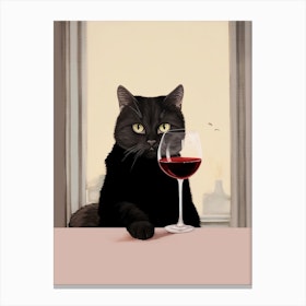 Wine For One Cat Drinking Wine 1 Canvas Print