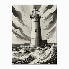 Lighthouse In The Storm Canvas Print