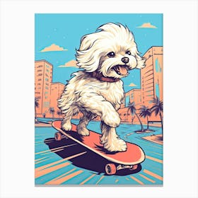 Maltese Dog Skateboarding Illustration 3 Canvas Print
