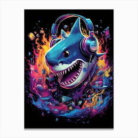  A Shark Wearing Headphones Spinning Dj Decks 2 Canvas Print