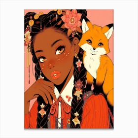 Pretty Anime Girl with Fox 2 Canvas Print